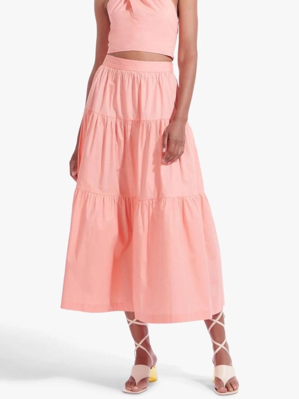 STAUD Sea Skirt in Grapefruit Tiered Maxi Skirt